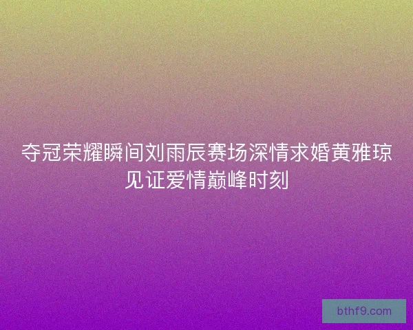 夺冠荣耀瞬间刘雨辰赛场深情求婚黄雅琼见证爱情巅峰时刻
